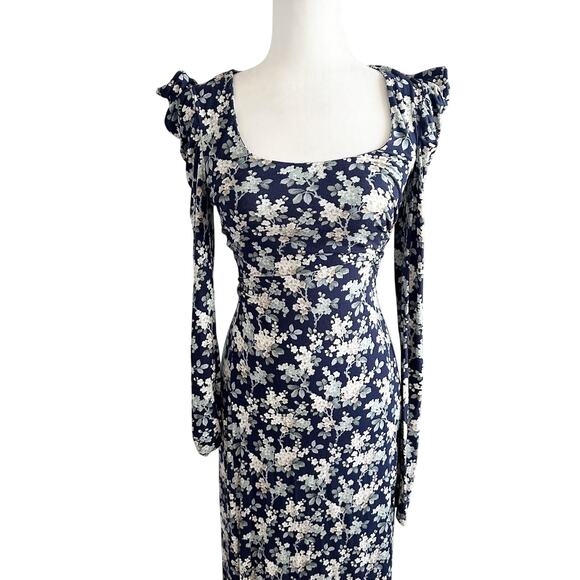 NEW Les Reveries Floral Pouf Sleeve Front Slit Maxi Dress XS - Picture 3 of 9